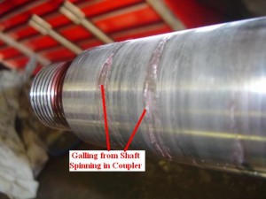 Bronze build-up on the shaft from a spinning coupler